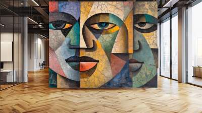 Colorful cubist painting of abstract faces
 Wall mural