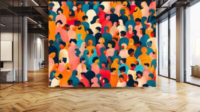 Colorful diverse people crowd abstract art seamless pattern. Multi-ethnic community, big cultural diversity group background illustration in modern collage painting style.  Wall mural