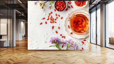 composition with goji tea on white Wall mural