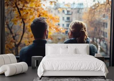 Couple looking out balcony
 Wall mural