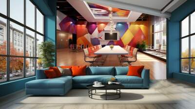 creative vibrant interior design modern office interior ideas concept comercial space interior corporate office space meeting modern colorful style interior design background. Wall mural