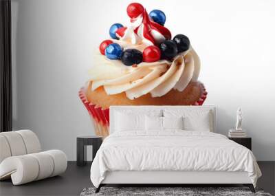 Cupcake decorated with the flag of France, on white background Wall mural