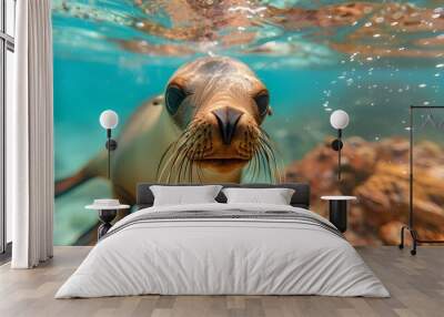 Curious sea lion underwater looking at camera
 Wall mural