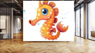 cute seahorse with big eyes clipart kids illustration for sticker and tshirt design with transparent background
 Wall mural