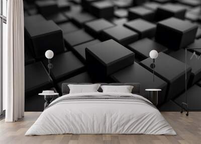 dark background design, abstract geometric blocks, 3d render Wall mural