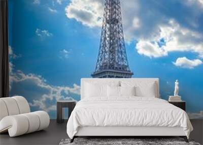 Eiffel tower and blue sky panoramic header with copy space, Paris web banner, France Wall mural