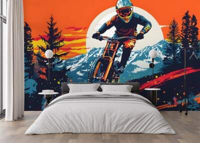 Extreme Downhill mountain bike sport vector illustration, perfect for champion ship event logo and t shirt design
 Wall mural