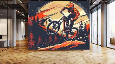 Extreme Downhill mountain bike sport vector illustration, perfect for champion ship event logo and t shirt design
 Wall mural