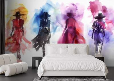 Fashionable sketch glamour illustration in a watercolor style isolated element. Watercolour background set. Wall mural