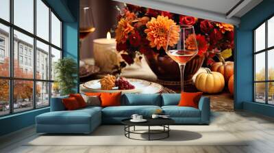 Festive table setting in autumn theme Wall mural