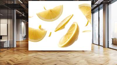 floating slices of lemon isolate on transparency background Wall mural