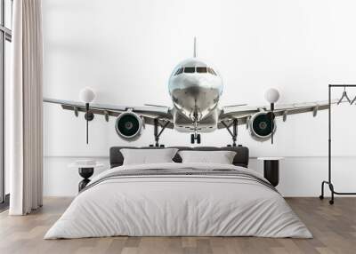 Flying airplane on white background Wall mural