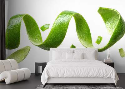 Green lime peel isolated on white background with lime twist and fruit zest Wall mural