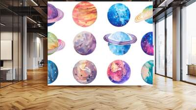 Hand drawn colorful watercolor space set of planet isolated of white background
 Wall mural