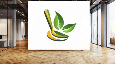 healthy food logo design with spoon and leaf elements, isolated on white background Wall mural