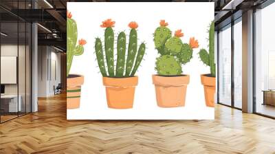 Illustration of anthropomorphic cacti in flowerpot Wall mural