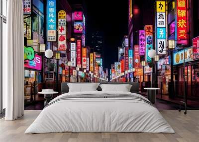 Japanese colourful Neon sign Tokyo city Shinjuku street Entertainment nightlife Wall mural