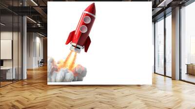 Launch of a rocket isolated on clear background, made of precious metal. Successful start concept. Wall mural