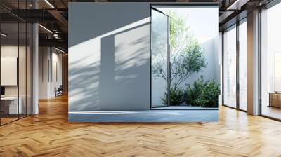 Modern and minimal house window for interior decoration isolated on background, open office glass window frame. Wall mural