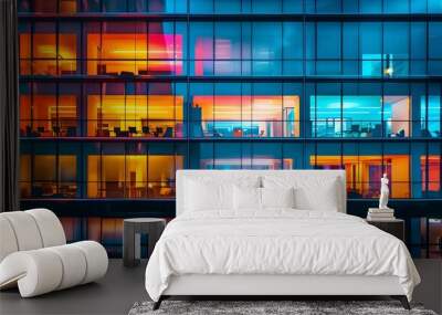 Modern colorful view of window frame. Abstract view of a building with huge windows. Minimal city view at night. Backdrop wallpaper.
 Wall mural