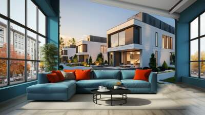 Modern modular private townhouses. Residential minimalist architecture exterior.  Wall mural