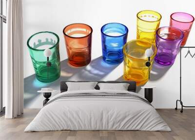 Multicolor Drink Glasses with Shadow on white background, isolated. Wall mural