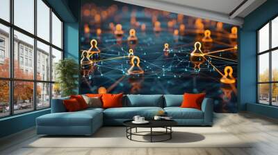 People in a digital world, connected in cyberspace. Colorful technology background
 Wall mural