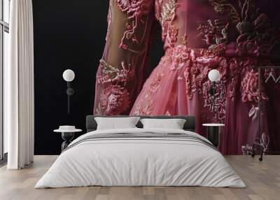 Pink embroidered dress, studio shot
 Wall mural