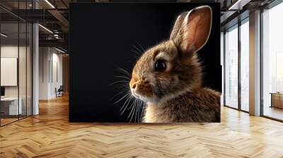 portrait of a bunny rabbit, photo studio set up with key light, isolated with black background and copy space  Wall mural