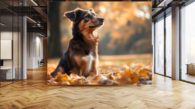 Portrait of a dog in the autumn park Wall mural