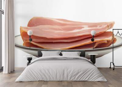 Pressed ham meat on a plate isolated over white background Wall mural