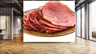 Pressed ham meat on a plate isolated over white background Wall mural