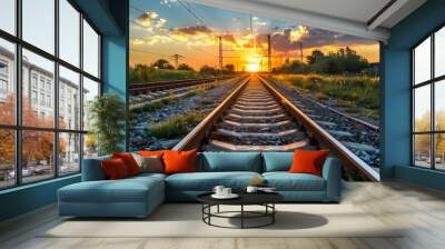 railway track in the sunset
 Wall mural