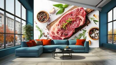 Raw meat or beef steak for cooking and grilling isolated on transparent png background, ingredients for making food. Wall mural