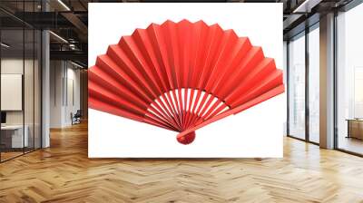 Red Chinese paper folding fanon isolated on white or transparent background Wall mural