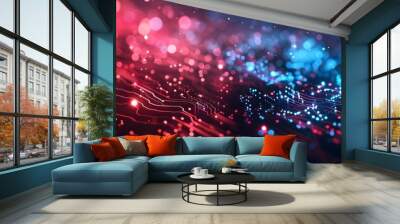 Rendered virus particles appear suspended in a microscopic view of a biological ecosystem, highlighted with a deep blue and pink color palette
 Wall mural