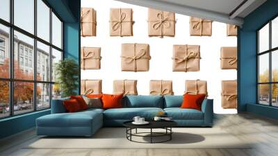 Set of brown craft paper wrapped gift boxes, cut out
 Wall mural