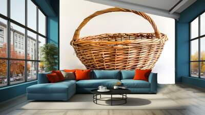 set of straw wicker classic retro basket for home bread and food or decoration and picnic concepts, empty colorful stylish basket  Wall mural