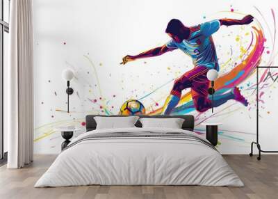 soccer player men athlete vector design, colourful style football game male player illustration, player kicking ball template isolated on white background
 Wall mural