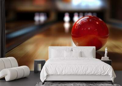 Spinning bowling ball in motion. Background with selective focus and copy space
 Wall mural