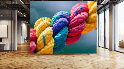 Team rope diverse strength connect partnership together teamwork unity communicate support. Strong diverse network rope team concept integrate braid color background cooperation empower power.Team rop Wall mural