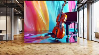 Violin and piano on abstract colorful background. Music concept. 3D Rendering
 Wall mural