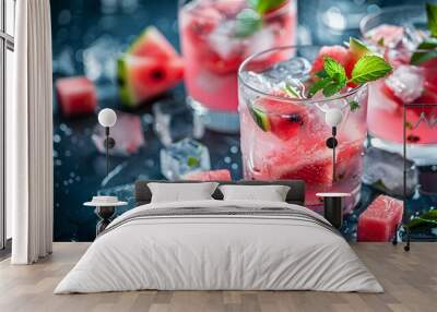 water infused with watermelon and cubes of ice
 Wall mural