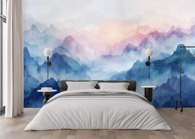 watercolor background illustration landscape with mountains Wall mural