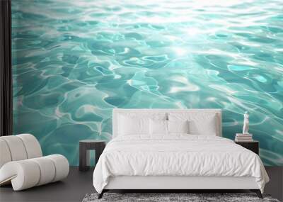 White water wave light surface overlay background. 3d clear ocean surface pattern with reflection effect backdrop. Marble desaturated texture. Sunny aqua ripple movement with shiny refraction  Wall mural