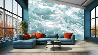 White water wave light surface overlay background. 3d clear ocean surface pattern with reflection effect backdrop. Marble desaturated texture. Sunny aqua ripple movement with shiny refraction Wall mural