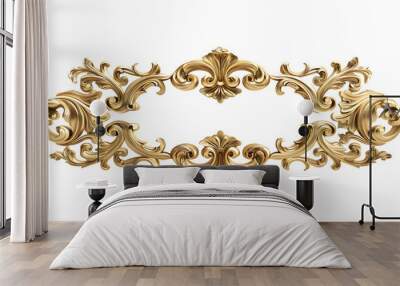 3D render of vintage gold baroque frame scroll, gold ornament on transparent background
 Wall mural