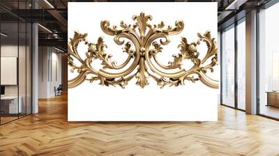 3D render of vintage gold baroque frame scroll, gold ornament on transparent background
 Wall mural