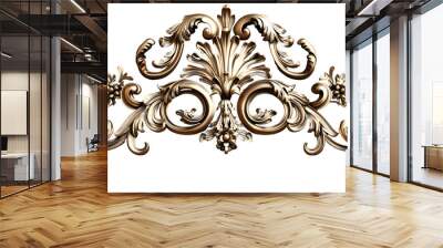 3D render of vintage gold baroque frame scroll, gold ornament on transparent background
 Wall mural