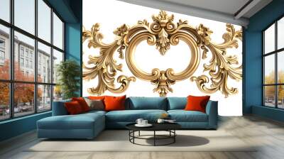 3D render of vintage gold baroque frame scroll, gold ornament on transparent background
 Wall mural